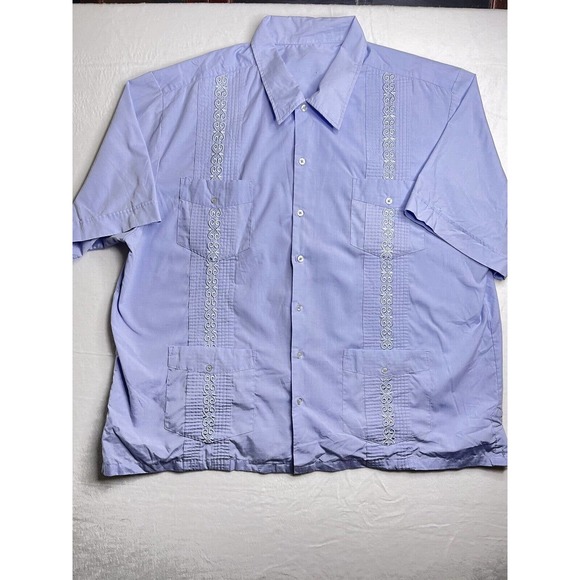 Vintage Men's Latin Guayabera Shirt XXL Blue Button Up Short Sleeves - Picture 1 of 7